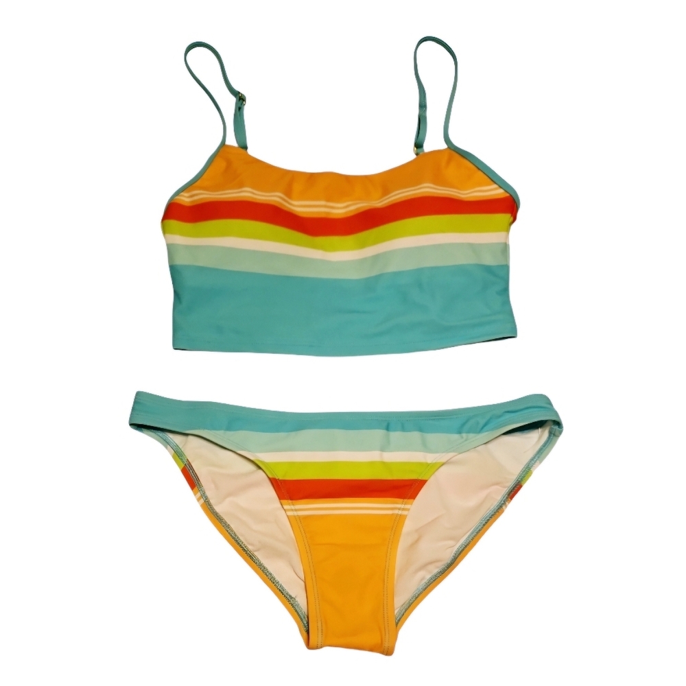 Eidon Striped Bright Colorblock Bathing Suit Two Piece Bikini Swimsuit NWT XS